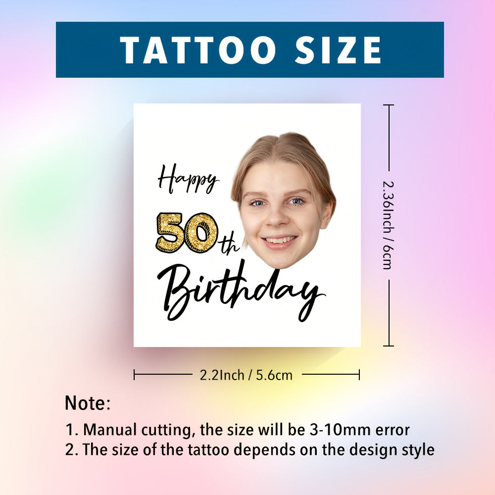 Custom Age Birthday Temporary Tattoos - Personalized Number & Face Portrait Tattoo Stickers (15pcs) - Usage Demonstration