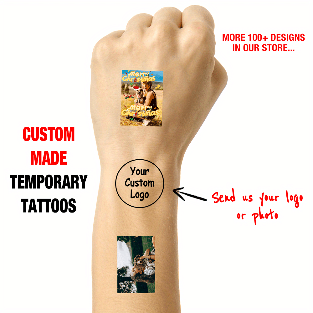 Custom Photo & Logo Temporary Tattoos - Personalized Design Tattoo Stickers for Events & Parties (15pcs) - Product Detail View
