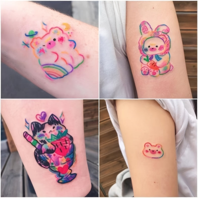Cute Bear Temporary Tattoos Sheet - 30 Waterproof Anime Y2K Stickers for Girls - Image 8