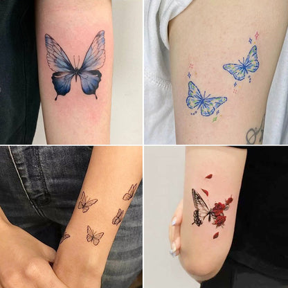 Realistic Butterfly Temporary Tattoos Sheet - 24 Waterproof 3D Designs for Body Art - Product Detail View