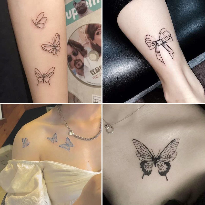 Realistic Butterfly Temporary Tattoos Sheet - 24 Waterproof 3D Designs for Body Art - Main Product Image