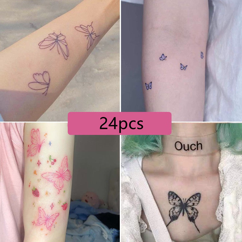 Realistic Butterfly Temporary Tattoos Sheet - 24 Waterproof 3D Designs for Body Art - Design Close-up