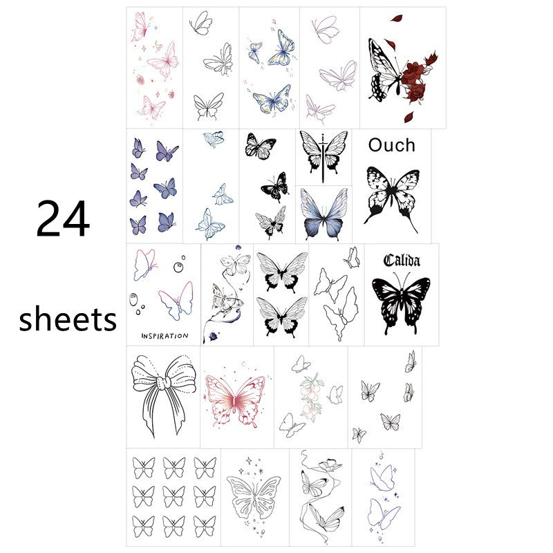Realistic Butterfly Temporary Tattoos Sheet - 24 Waterproof 3D Designs for Body Art - Application Example