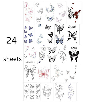 Realistic Butterfly Temporary Tattoos Sheet - 24 Waterproof 3D Designs for Body Art - Application Example