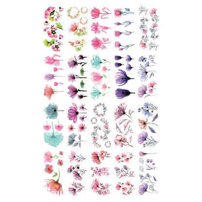 Floral Temporary Tattoos Sheet - Waterproof Pink Purple Blue Flower Designs for Body Art - Application Example