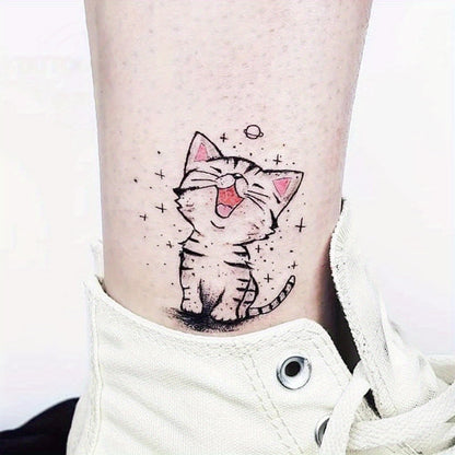 Cute Cat Temporary Tattoos - Waterproof Cartoon Kitty Tattoo Stickers - Main Product Image