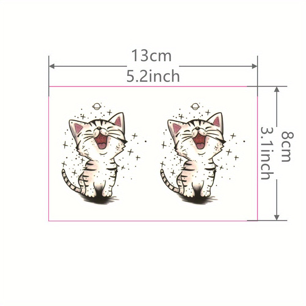 Cute Cat Temporary Tattoos - Waterproof Cartoon Kitty Tattoo Stickers - Usage Demonstration
