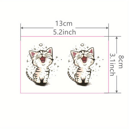 Cute Cat Temporary Tattoos - Waterproof Cartoon Kitty Tattoo Stickers - Usage Demonstration