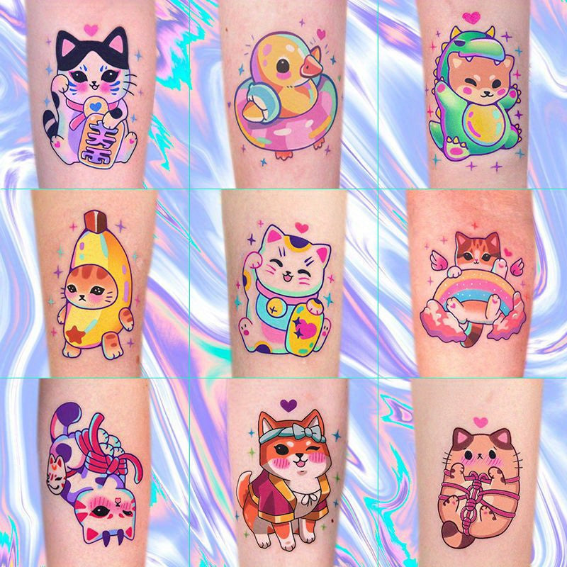 Cute Cat Temporary Tattoos - Waterproof Cartoon Kitty Tattoo Stickers - Main Product Image