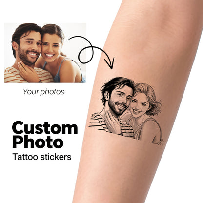 Custom Cartoon Temporary Tattoos - Personalized Black & White Line Art Design Tattoo Stickers (20pcs) - Application Example