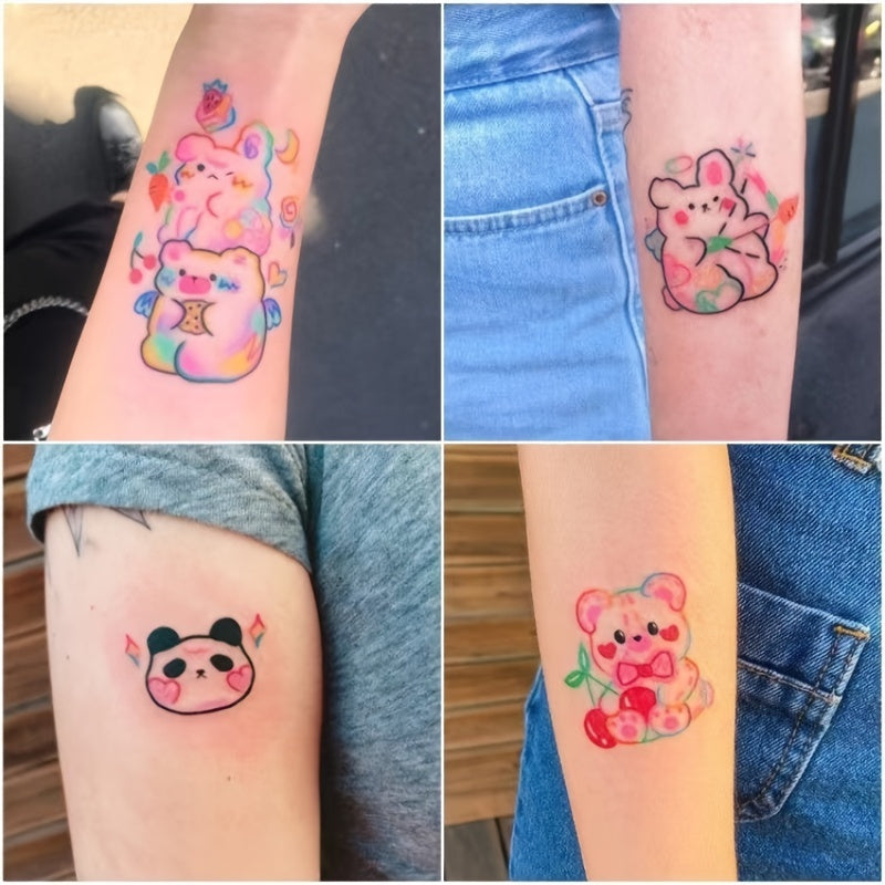 Cute Bear Temporary Tattoos Sheet - 30 Waterproof Anime Y2K Stickers for Girls - Image 9