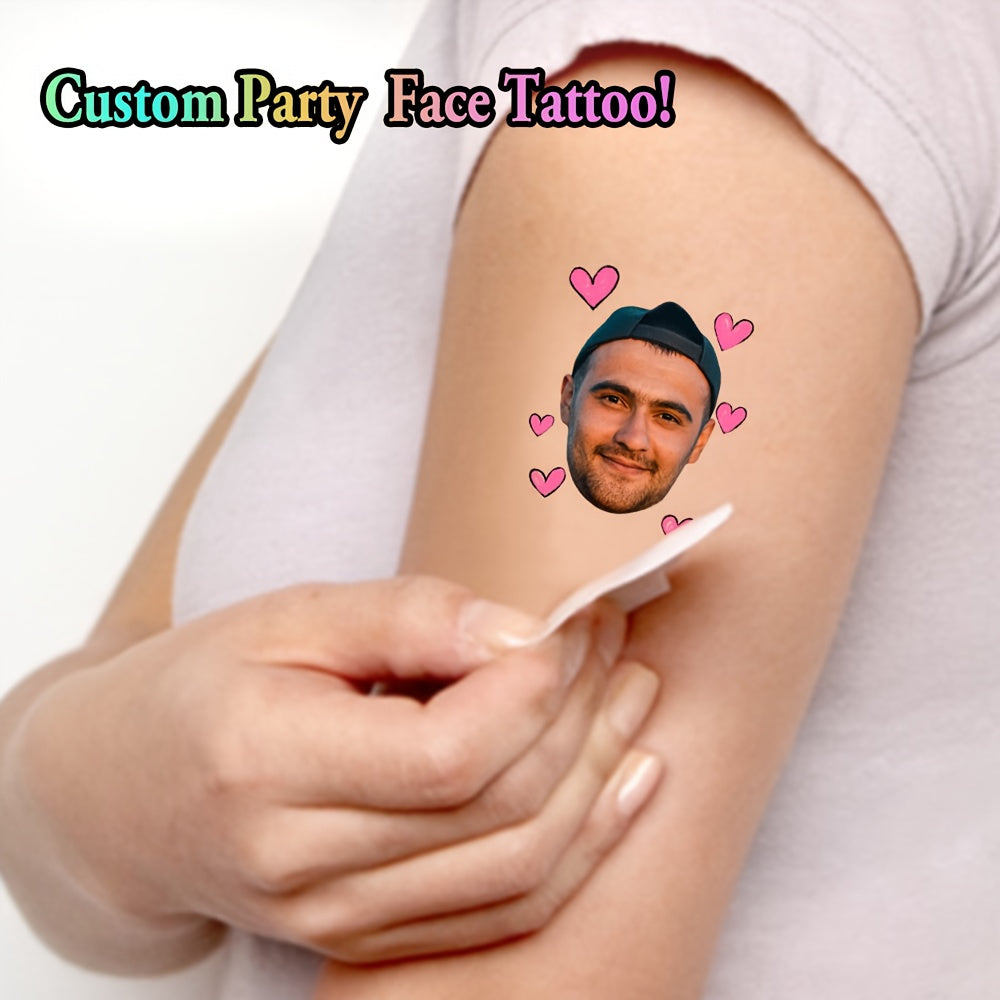 Custom Heart Face Temporary Tattoos - Personalized Photo Couple Portrait Tattoo Stickers - Product Detail View