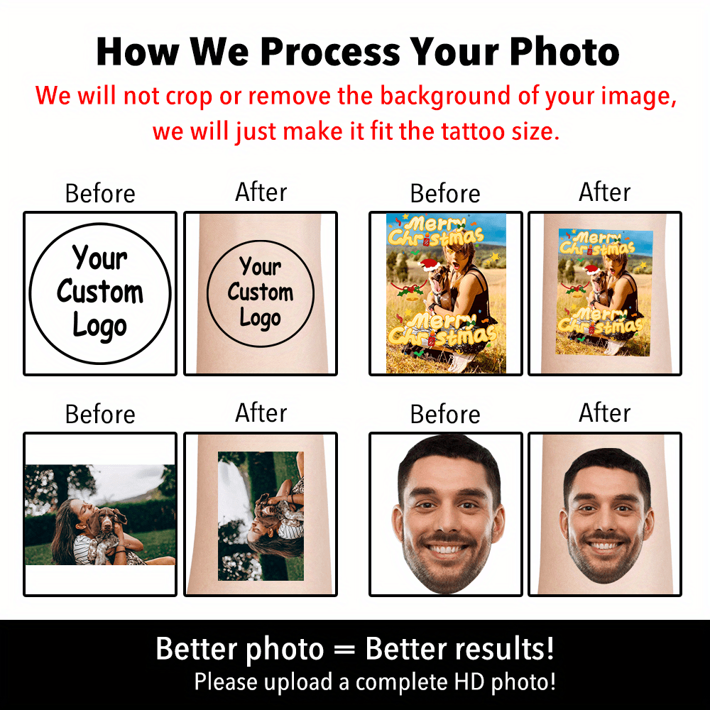 Custom Photo & Logo Temporary Tattoos - Personalized Design Tattoo Stickers for Events & Parties (15pcs) - Design Close-up