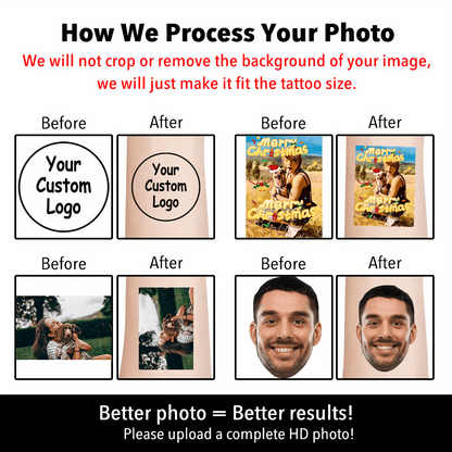 Custom Photo & Logo Temporary Tattoos - Personalized Design Tattoo Stickers for Events & Parties (15pcs) - Design Close-up