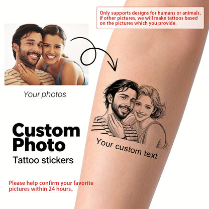 Custom Cartoon Temporary Tattoos - Personalized Black & White Line Art Design Tattoo Stickers (20pcs) - Main Product Image