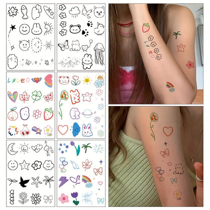 Botanical & Animal Temporary Tattoos Set - 6 Waterproof Stickers for Wrist, Arm & Body - Product Detail View