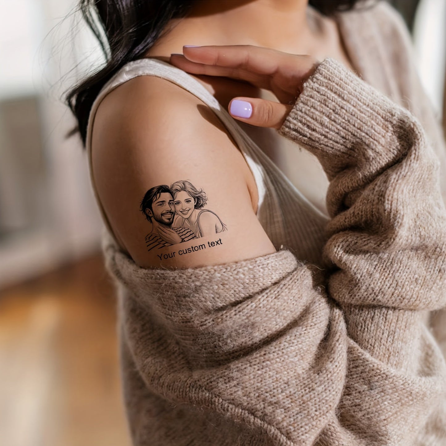 Custom Cartoon Temporary Tattoos - Personalized Black & White Line Art Design Tattoo Stickers (20pcs) - Design Close-up