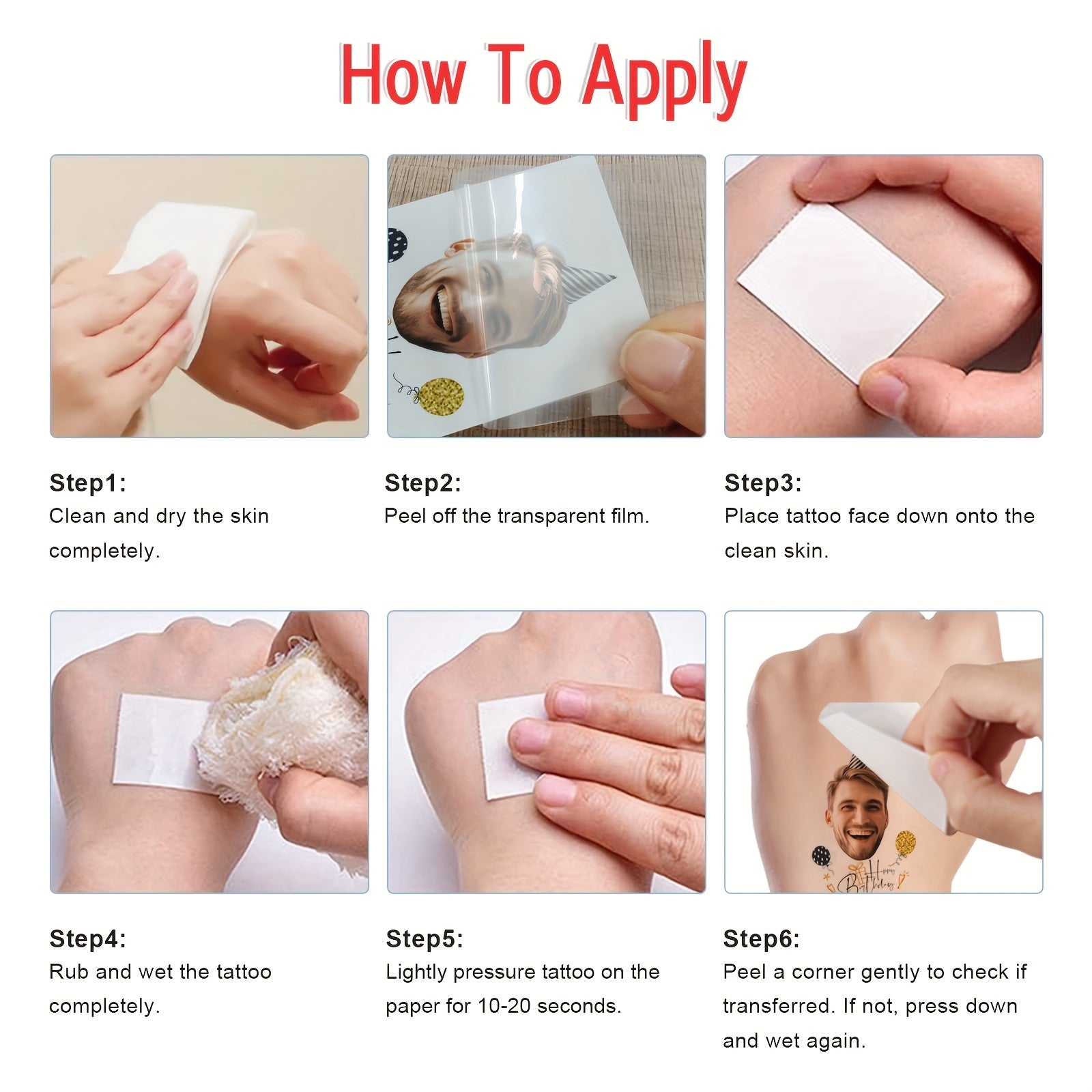 Custom Birthday Temporary Tattoos - Personalized Name Party Hat Design Tattoo Stickers (20pcs) - Design Close-up