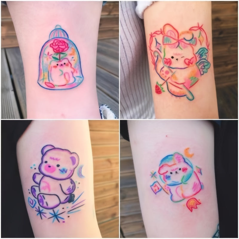 Cute Bear Temporary Tattoos Sheet - 30 Waterproof Anime Y2K Stickers for Girls - Image 7