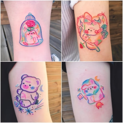 Cute Bear Temporary Tattoos Sheet - 30 Waterproof Anime Y2K Stickers for Girls - Image 7