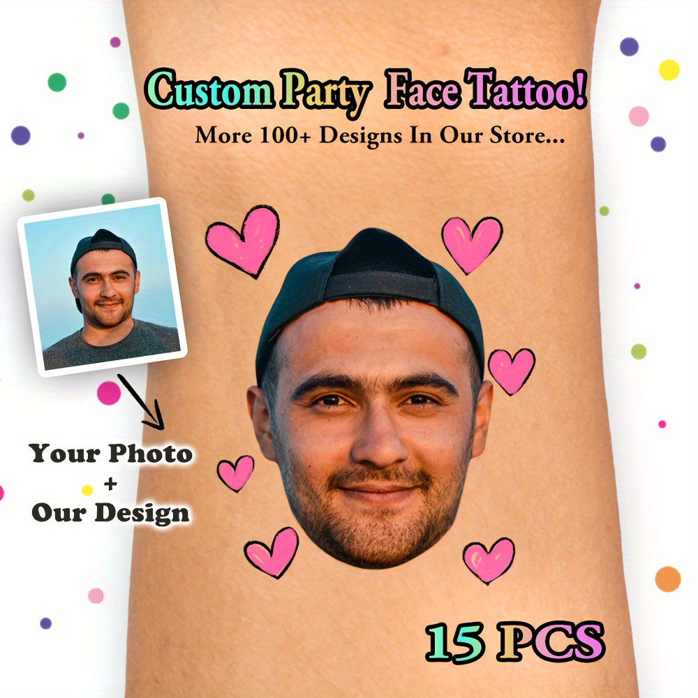 Custom Heart Face Temporary Tattoos - Personalized Photo Couple Portrait Tattoo Stickers - Main Product Image