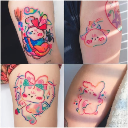 Cute Bear Temporary Tattoos Sheet - 30 Waterproof Anime Y2K Stickers for Girls - Application Example