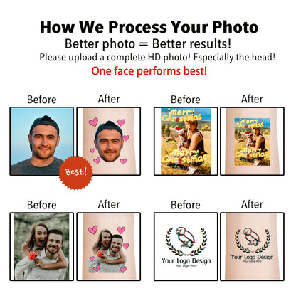Custom Heart Face Temporary Tattoos - Personalized Photo Couple Portrait Tattoo Stickers - Design Close-up