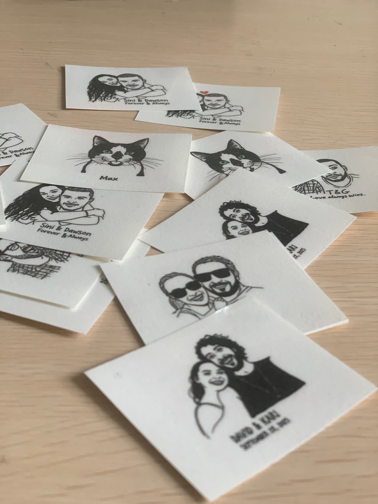 Custom Couple Portrait Temporary Tattoos - Personalized Line Art Design - Application Example