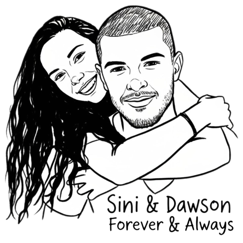 Example of a custom couple tattoo design with the names 'Sini & Dawson' and the text 'Forever & Always'.