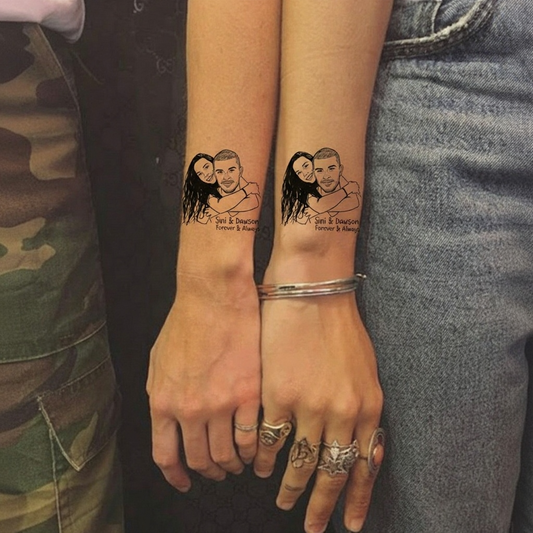 Custom Couple Portrait Temporary Tattoos - Personalized Line Art Design - Main Product Image
