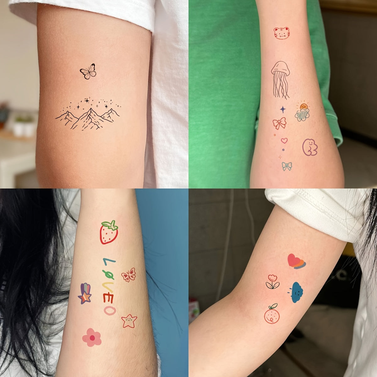 Botanical & Animal Temporary Tattoos Set - 6 Waterproof Stickers for Wrist, Arm & Body - Design Close-up
