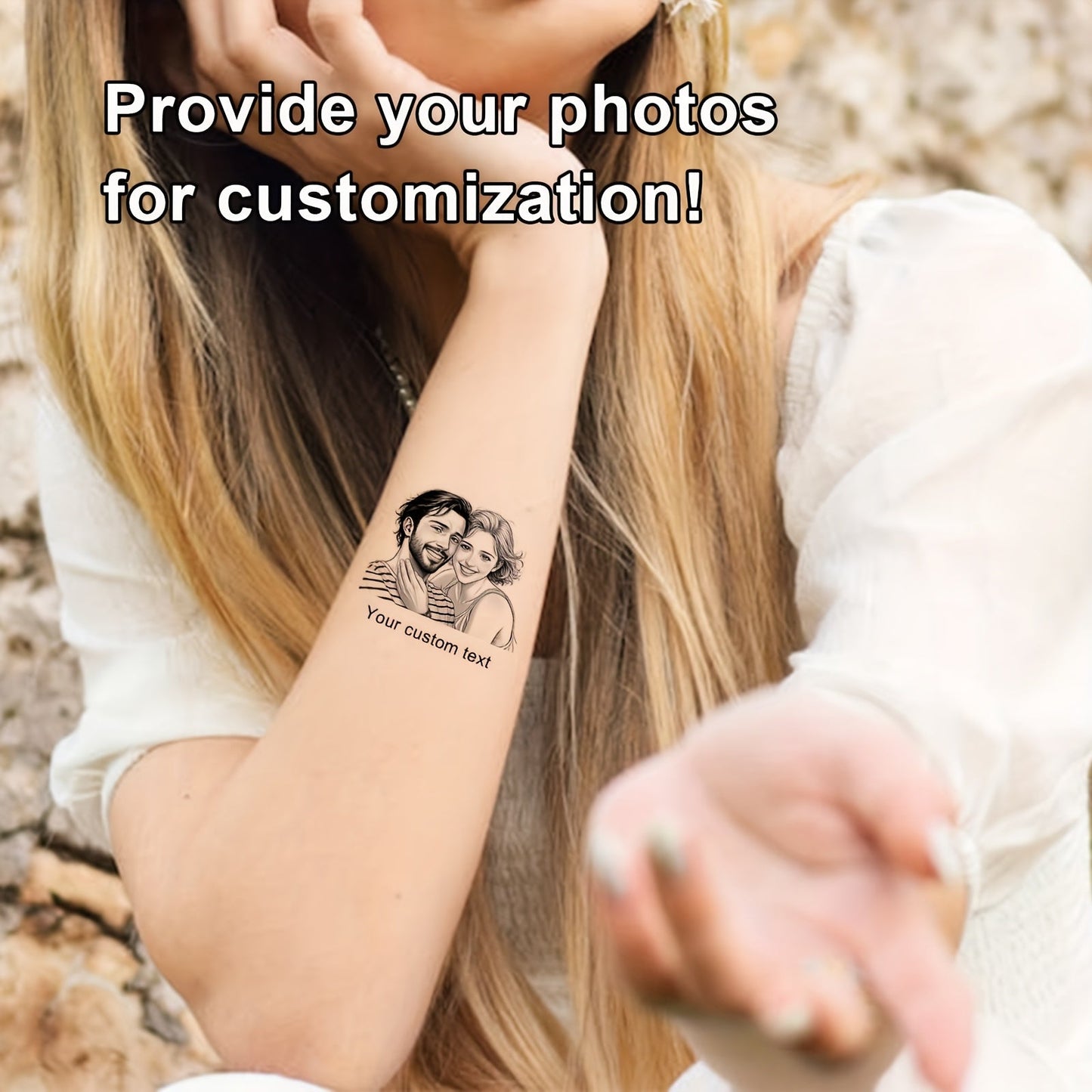 Custom Cartoon Temporary Tattoos - Personalized Black & White Line Art Design Tattoo Stickers (20pcs) - Product Detail View