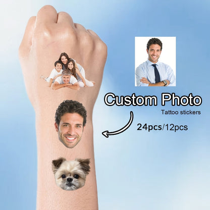 Custom Photo Temporary Tattoos - Personalized Picture Portrait Tattoo Stickers (12-192pcs) - Main Product Image