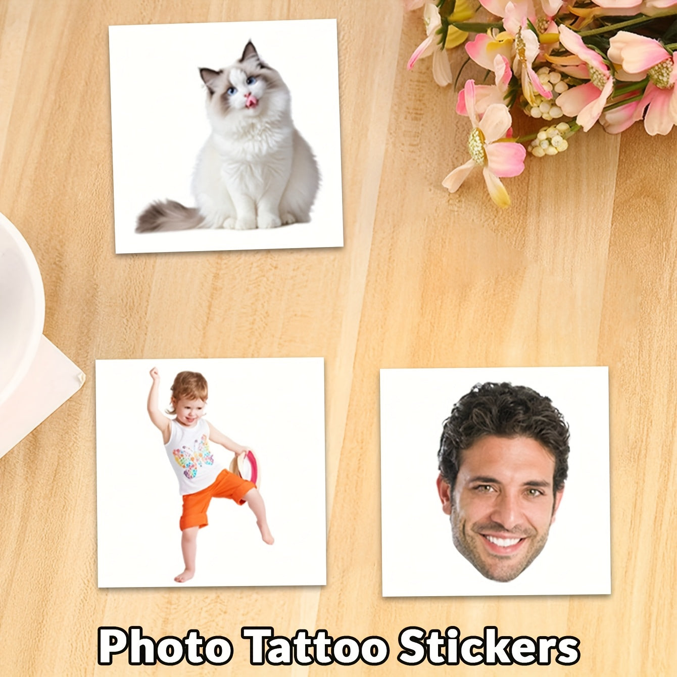 Custom Photo Temporary Tattoos - Personalized Picture Portrait Tattoo Stickers (12-192pcs) - Application Example