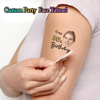 Custom Age Birthday Temporary Tattoos - Personalized Number & Face Portrait Tattoo Stickers (15pcs) - Product Detail View